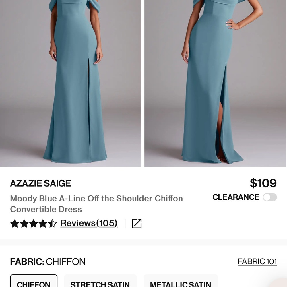 Azazie Saige Moody Blue Off the Shoulder Dress